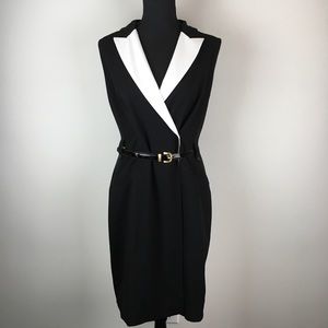 Calvin Klein Tuxedo belted dress in black